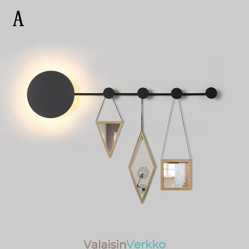 Moderni seinävalaisin pyöreä seinävalaisin, musta koukkuvalaisin yöpöydälle