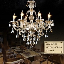 Kattokruunu konjakkiväri Crystal Modern 6 Lights Contemporary Glass