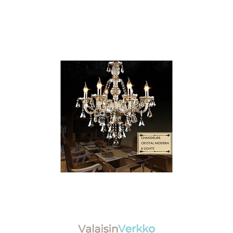 Kattokruunu konjakkiväri Crystal Modern 6 Lights Contemporary Glass