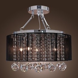 Moderni Crystal Flush Mount 5 Lights Black Fabric Varjostin