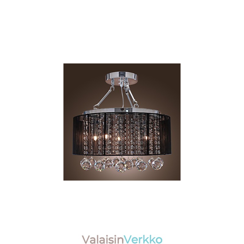 Moderni Crystal Flush Mount 5 Lights Black Fabric Varjostin
