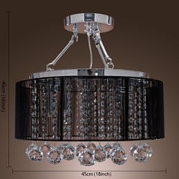 Moderni Crystal Flush Mount 5 Lights Black Fabric Varjostin
