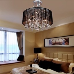 Moderni Crystal Flush Mount 5 Lights Black Fabric Varjostin