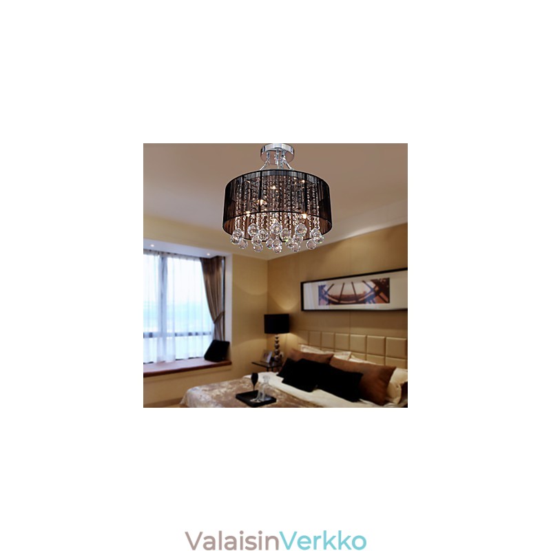 Moderni Crystal Flush Mount 5 Lights Black Fabric Varjostin