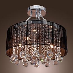 Moderni Crystal Flush Mount 5 Lights Black Fabric Varjostin