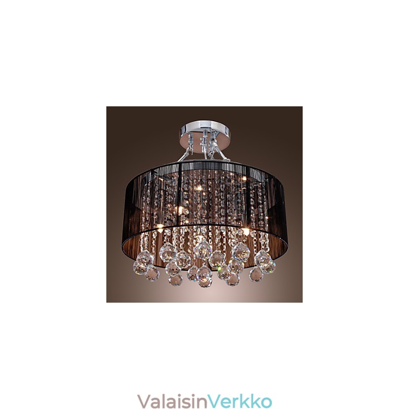 Moderni Crystal Flush Mount 5 Lights Black Fabric Varjostin