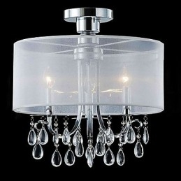 Tyylikäs Crystal Flush Mount, jossa on 3 valoa kangasvarjostimessa