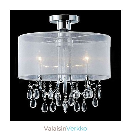 Tyylikäs Crystal Flush Mount, jossa on 3 valoa kangasvarjostimessa Tyylikäs Crystal Flush Mount, jossa on 3 valoa kangasvarjostimessa