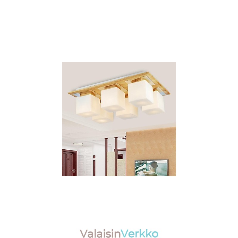 Tammi-kattolamppu kuusi valoa tammi ja lasi 220-240V