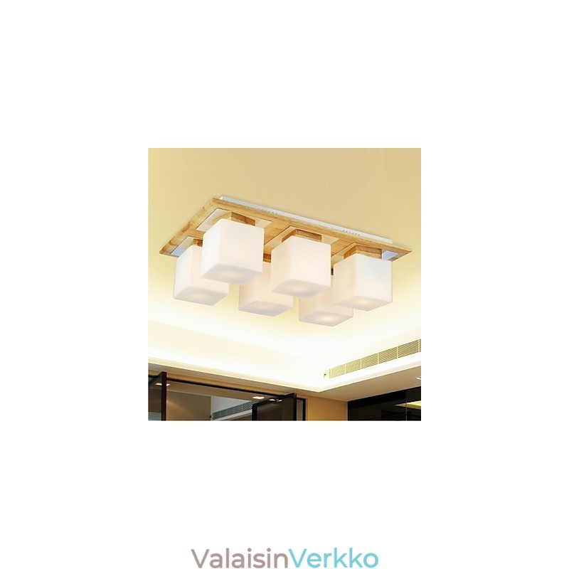 Tammi-kattolamppu kuusi valoa tammi ja lasi 220-240V