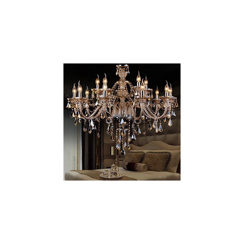 Kattokruunu Crystal Cognac Color Luxury Modern 2 Tasers Living 15 Lights