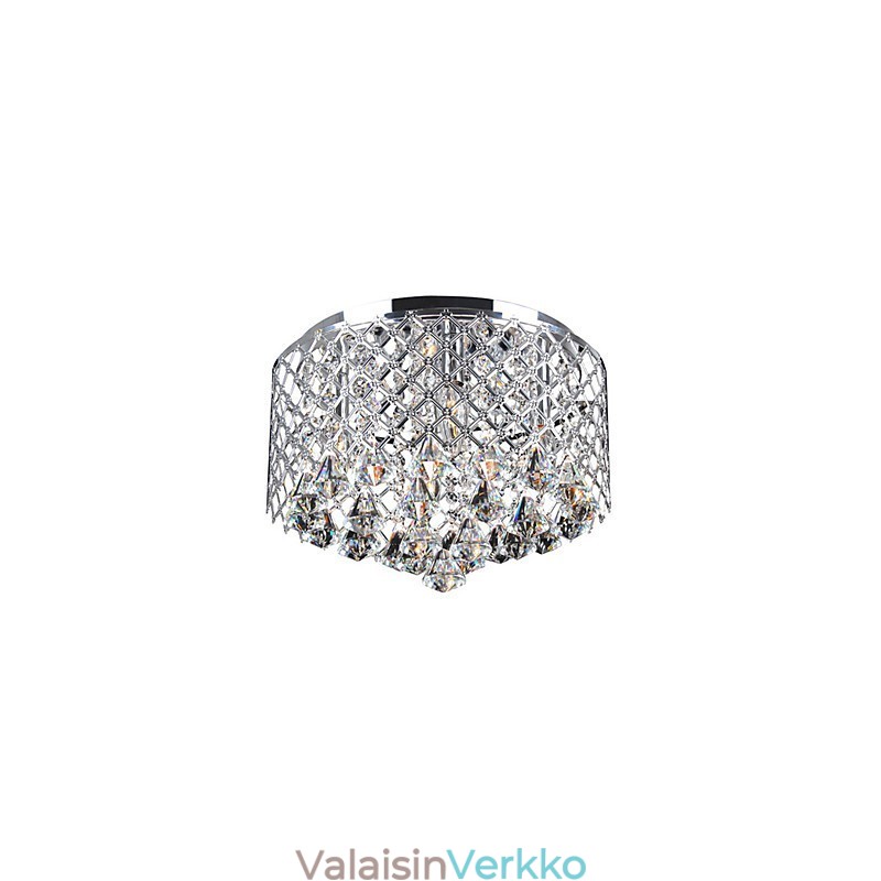 Nykyaikainen Crystal Flush Mount, jossa on 4 valoa ja metallinen rumpuvarjostin