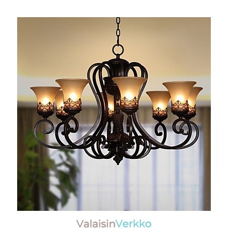 Kattokruunu riippuvalaisin 8 valoa Vintage Country Island metallia+lasia