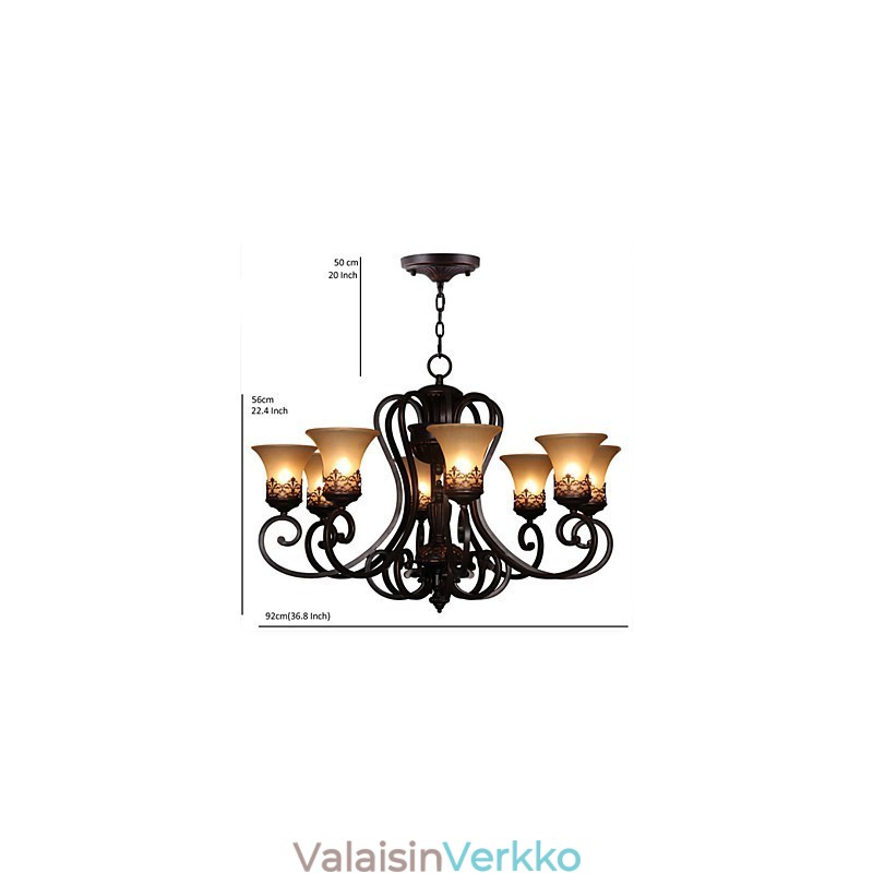 Kattokruunu riippuvalaisin 8 valoa Vintage Country Island metallia+lasia