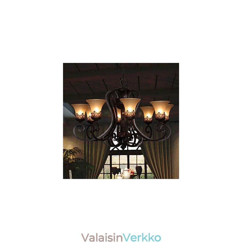 Kattokruunu riippuvalaisin 8 valoa Vintage Country Island metallia+lasia