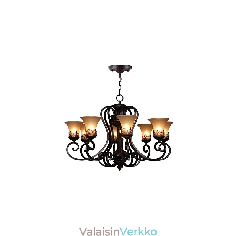 Kattokruunu riippuvalaisin 8 valoa Vintage Country Island metallia+lasia