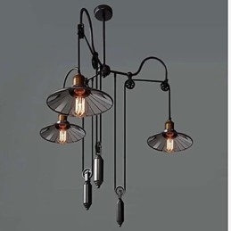 Vintage Pully Pendant Light 3 Island Foyer Metal+ Galss sisävarjostin