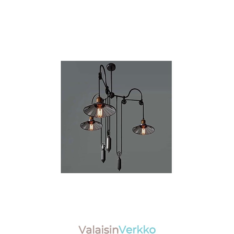 Vintage Pully Pendant Light 3 Island Foyer Metal+ Galss sisävarjostin