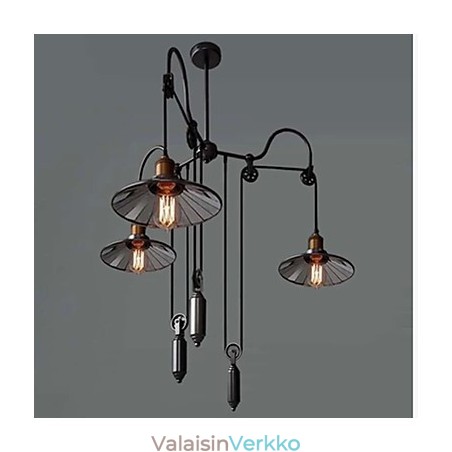 Vintage Pully Pendant Light 3 Island Foyer Metal+ Galss sisävarjostin Vintage Pully Pendant Light 3 Island Foyer Metal+ Galss sisävarjostin