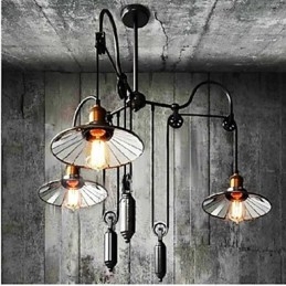 Vintage Pully Pendant Light 3 Island Foyer Metal+ Galss sisävarjostin