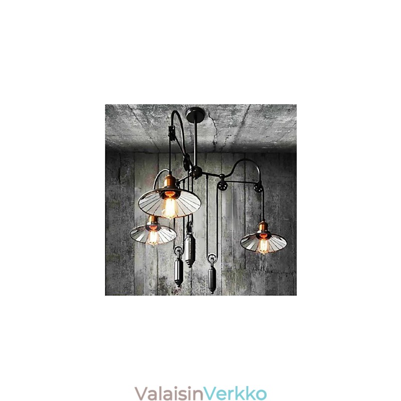 Vintage Pully Pendant Light 3 Island Foyer Metal+ Galss sisävarjostin