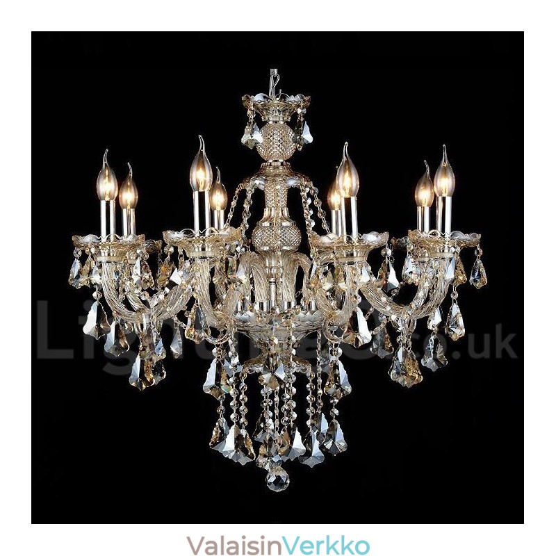 Retro konjakkivärinen K9 kristallikruunu 8 valolla