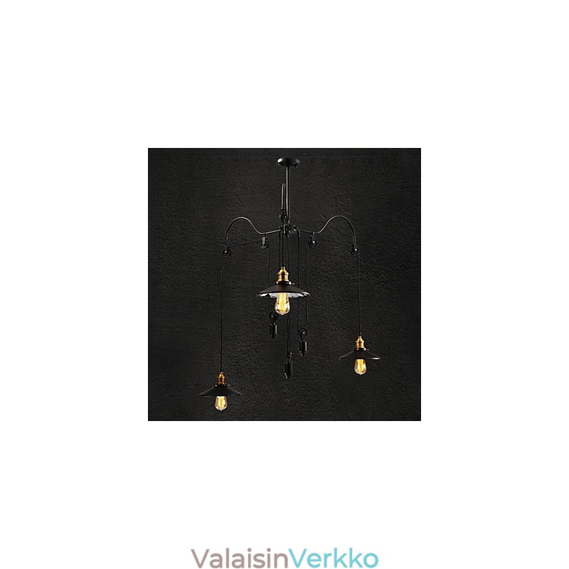 Vintage Pully Pendant Light 3 Island Foyer Metal+ Galss sisävarjostin