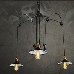 Vintage Pully Pendant Light 3 Island Foyer Metal+ Galss sisävarjostin