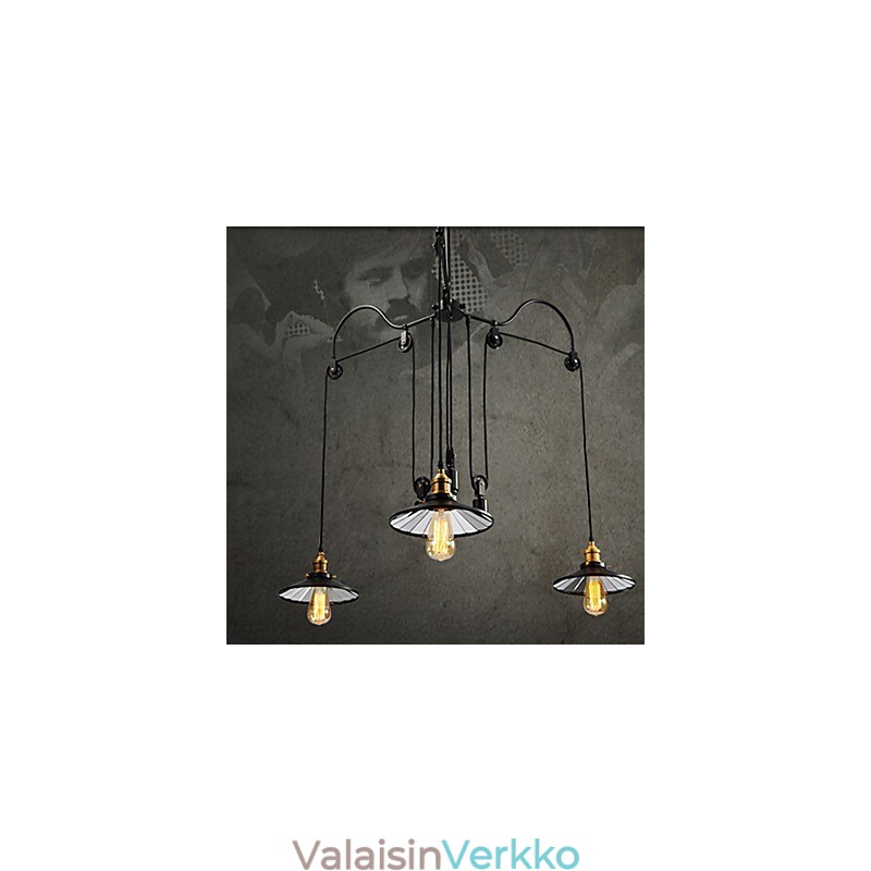 Vintage Pully Pendant Light 3 Island Foyer Metal+ Galss sisävarjostin