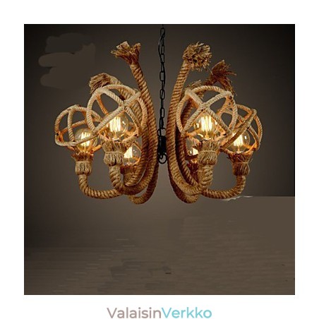Vintage Iron Art Hamppuköysi Amerikkalainen maaseudun kattokruunu Vintage Iron Art Hamppuköysi Amerikkalainen maaseudun kattokruunu