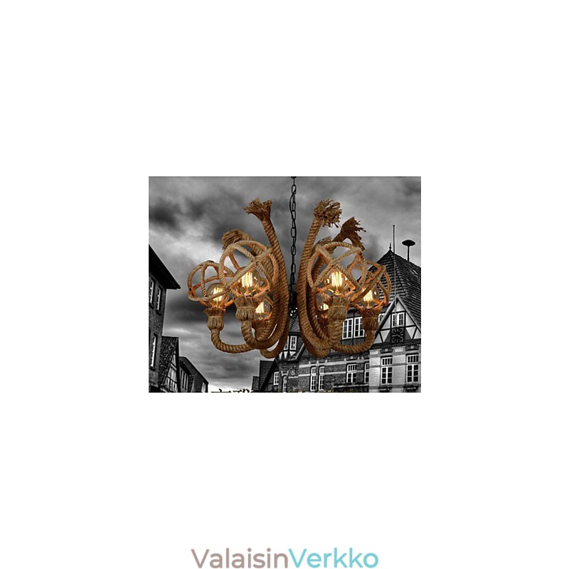 Vintage Iron Art Hamppuköysi Amerikkalainen maaseudun kattokruunu