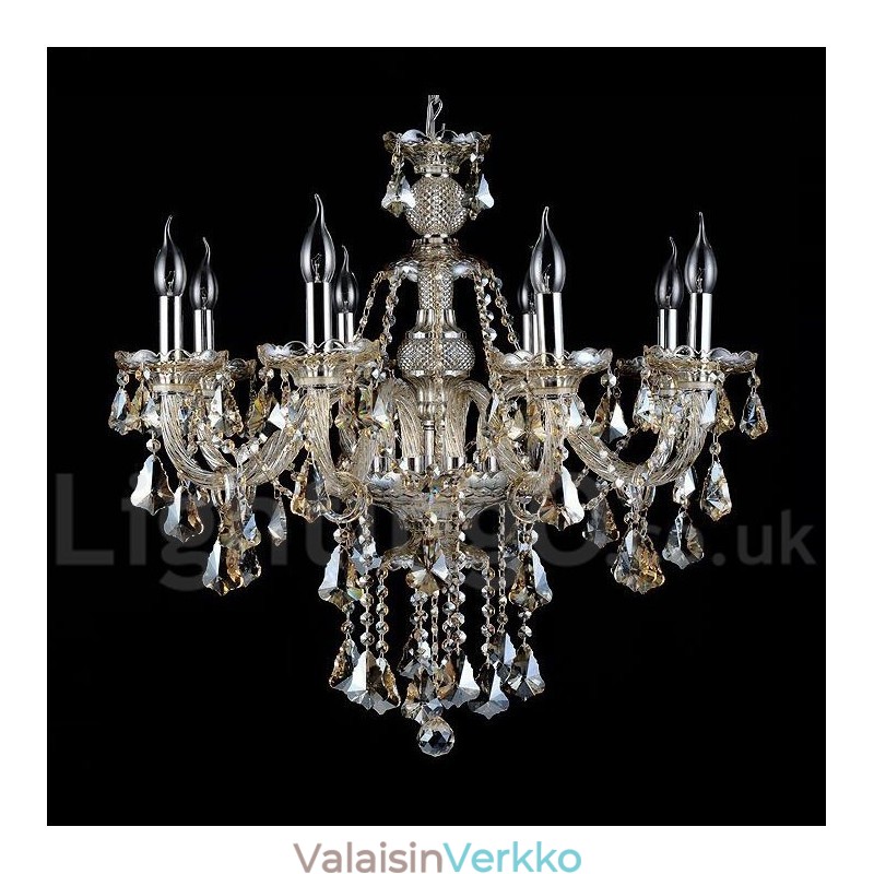 Retro konjakkivärinen K9 kristallikruunu 8 valolla