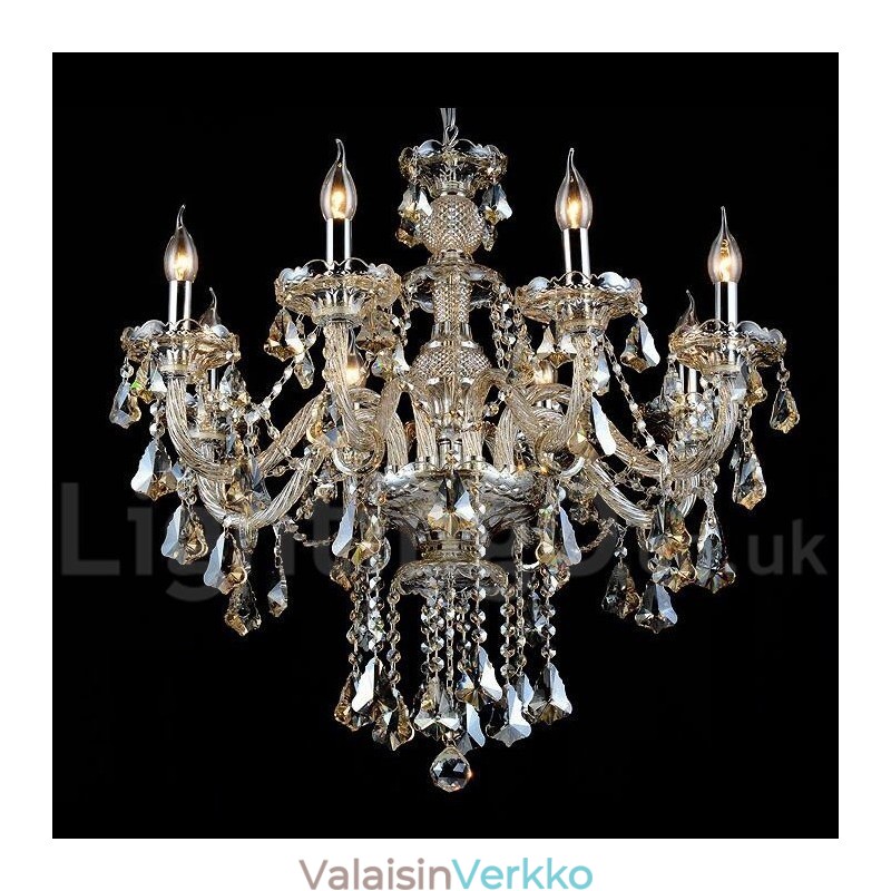 Retro konjakkivärinen K9 kristallikruunu 8 valolla