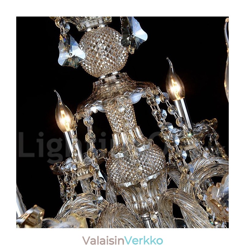 Retro konjakkivärinen K9 kristallikruunu 8 valolla