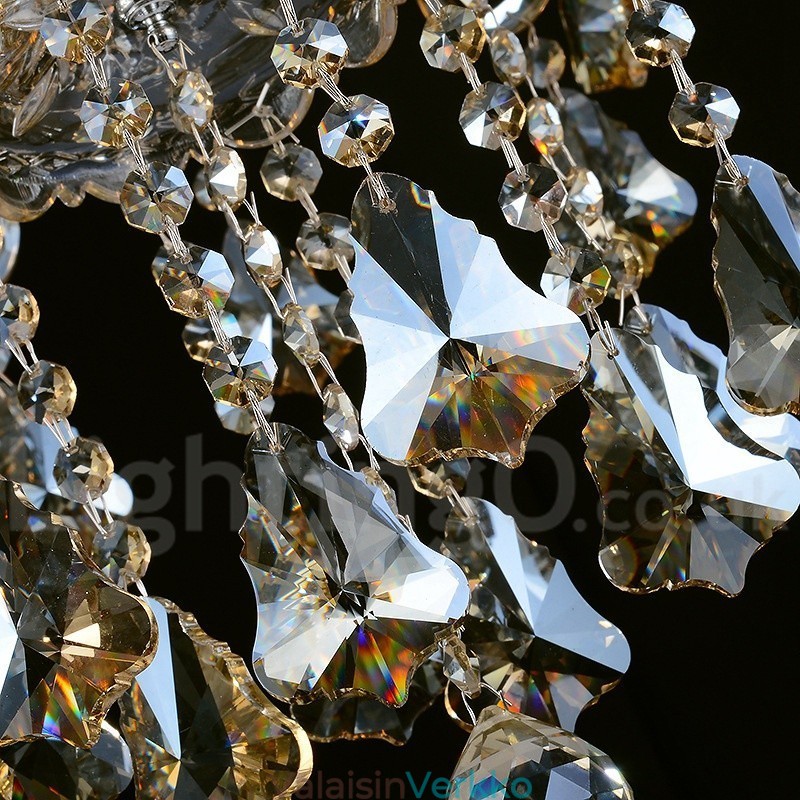 Retro konjakkivärinen K9 kristallikruunu 8 valolla