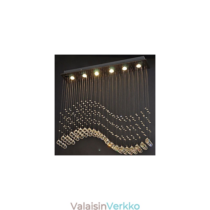 Riippuvalaisin 6 valoa moderni hopea katos läpinäkyvä Crystal Waves kattovalaisimet