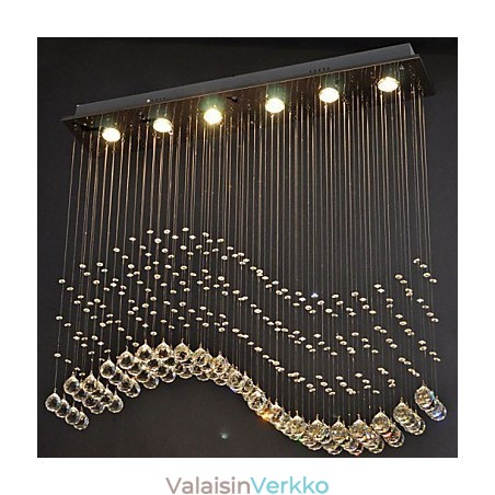 Riippuvalaisin 6 valoa moderni hopea katos läpinäkyvä Crystal Waves kattovalaisimet Riippuvalaisin 6 valoa moderni hopea katos läpinäkyvä Crystal Waves kattovalaisimet