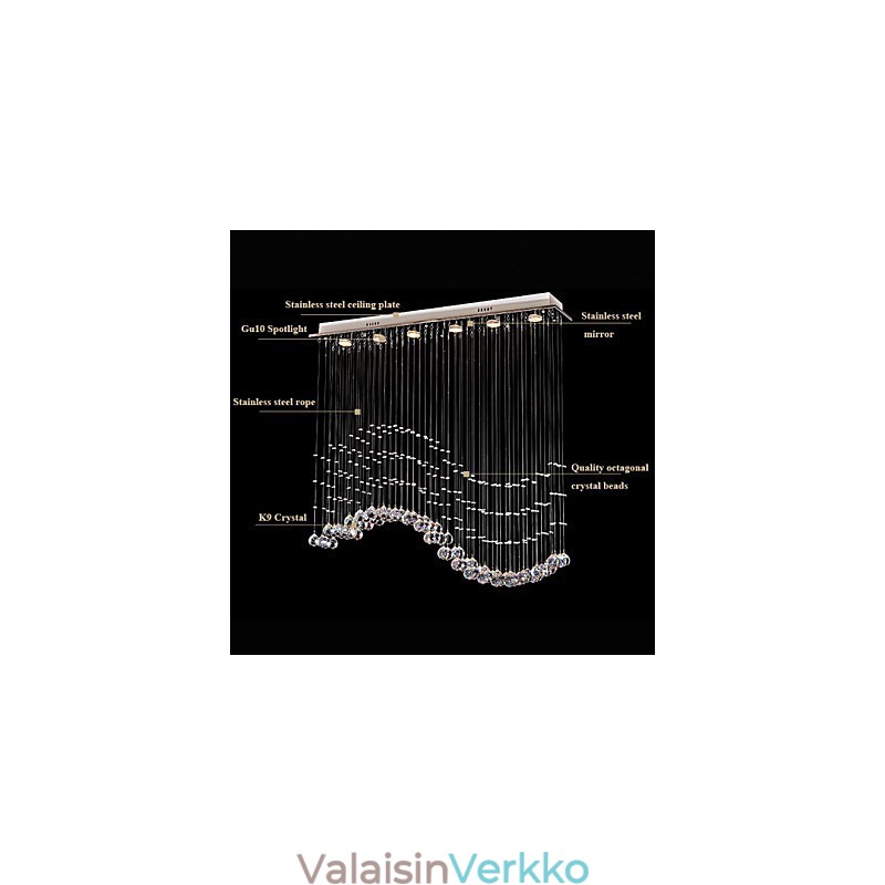 Riippuvalaisin 6 valoa moderni hopea katos läpinäkyvä Crystal Waves kattovalaisimet