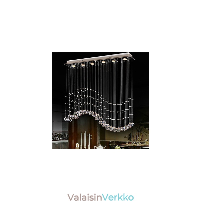 Riippuvalaisin 6 valoa moderni hopea katos läpinäkyvä Crystal Waves kattovalaisimet