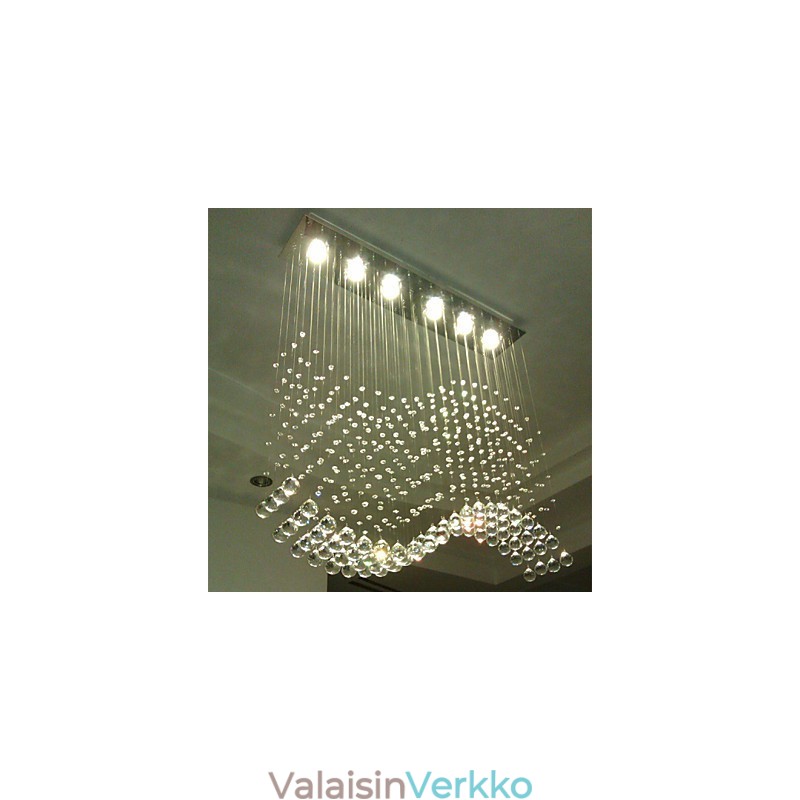 Riippuvalaisin 6 valoa moderni hopea katos läpinäkyvä Crystal Waves kattovalaisimet