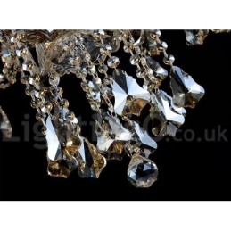 Retro konjakkivärinen K9 kristallikruunu 8 valolla