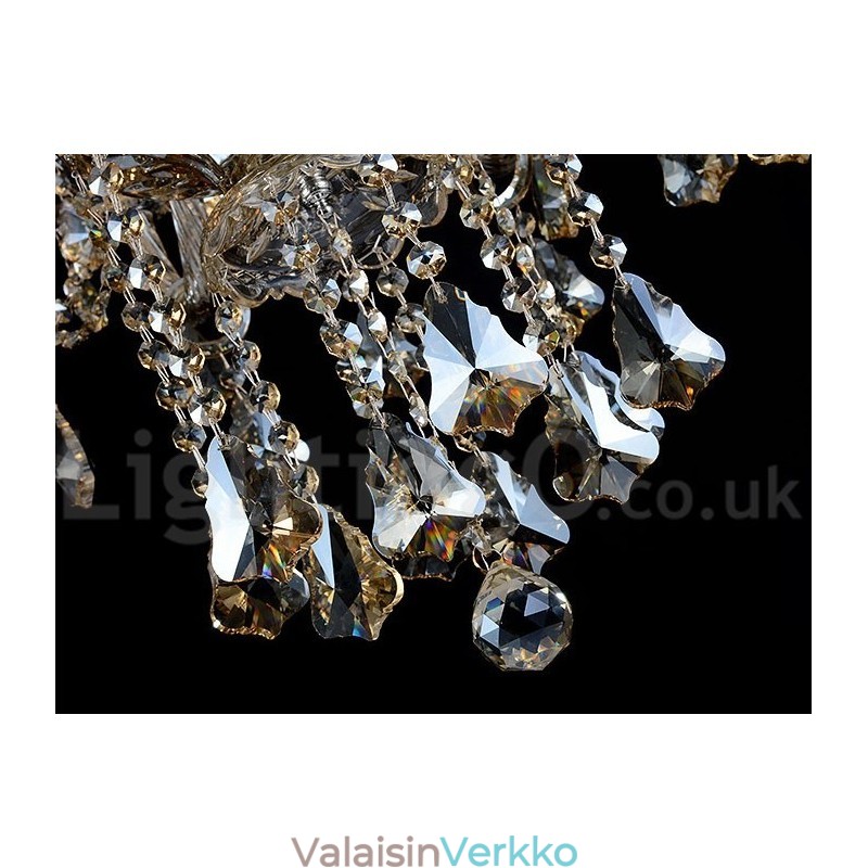 Retro konjakkivärinen K9 kristallikruunu 8 valolla