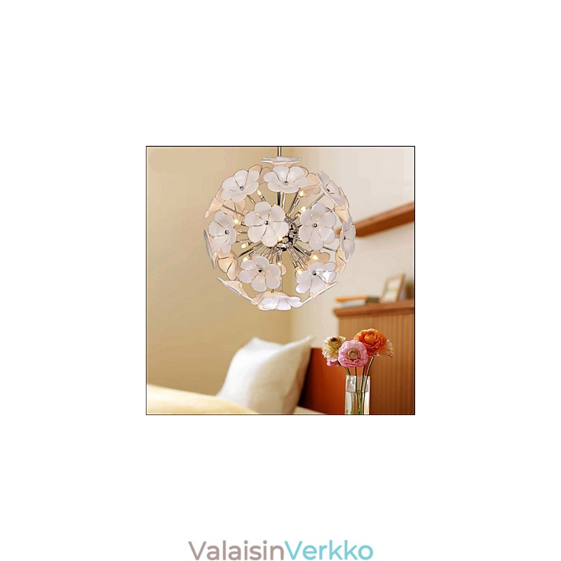 Lasipallokukkapuutarha myy lämmintä kattokruunua
