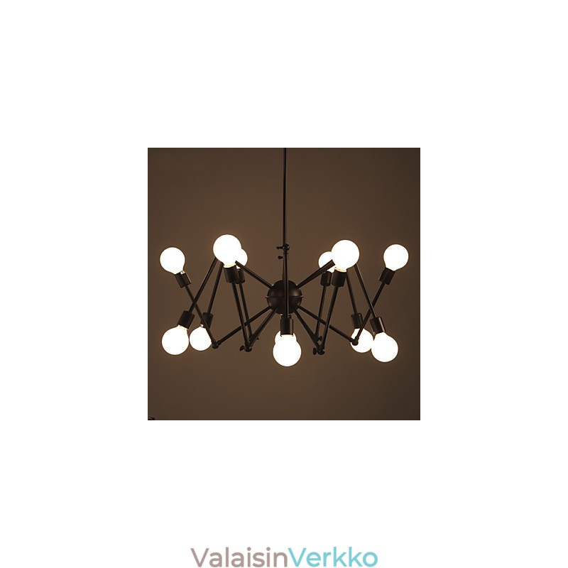 American Loft Black Lights Iron Spider -kattokruunu, jossa 12 päätä