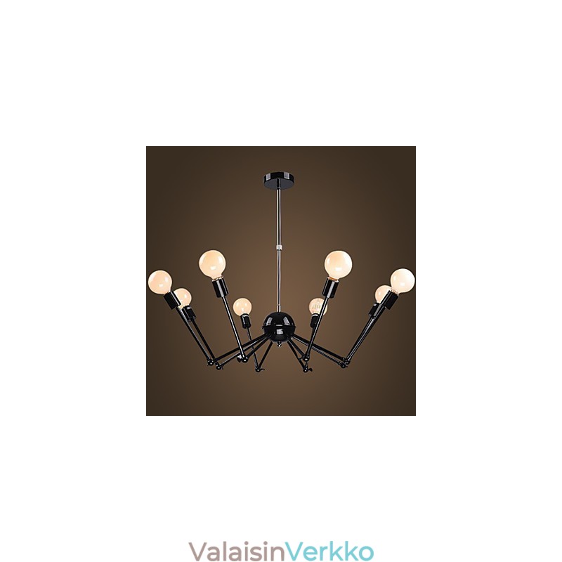 American Loft Black Lights Iron Spider -kattokruunu, jossa 12 päätä
