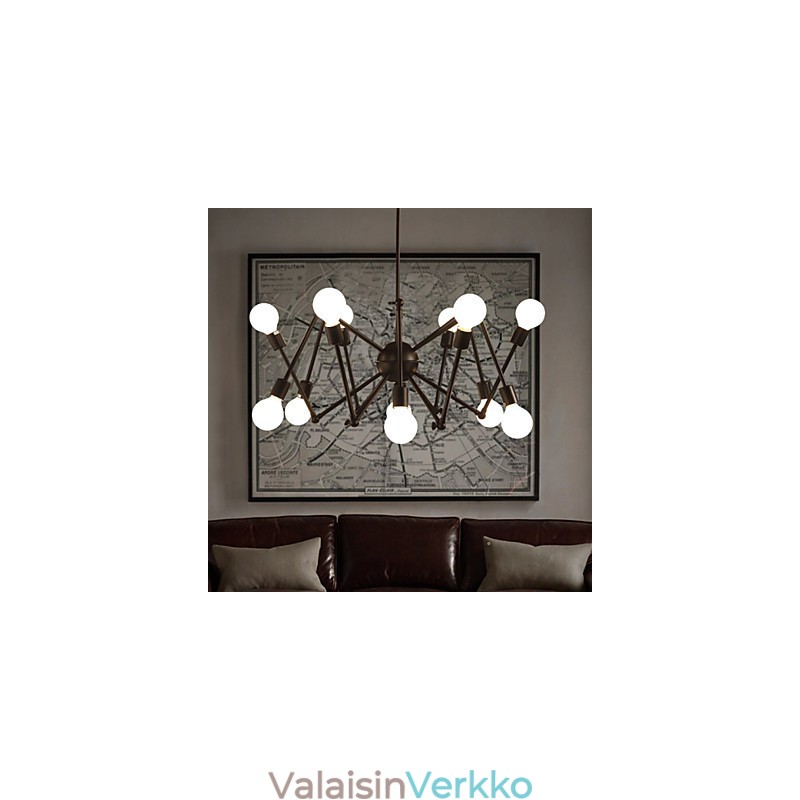 American Loft Black Lights Iron Spider -kattokruunu, jossa 12 päätä