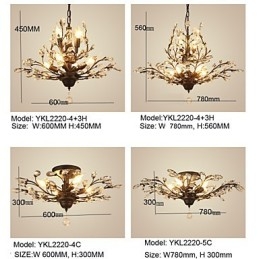 Vintage Crystal Flush Mount 7 Lights metallimaalaus musta tai kulta