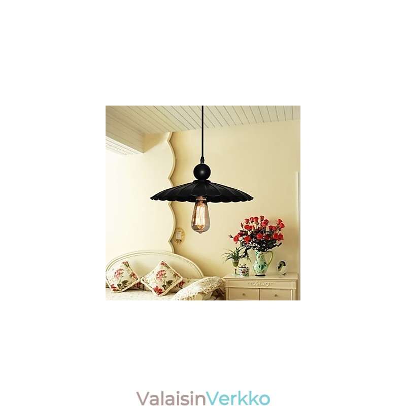 Medium Vintage musta sateenvarjo metalliriipus yhdellä valolla