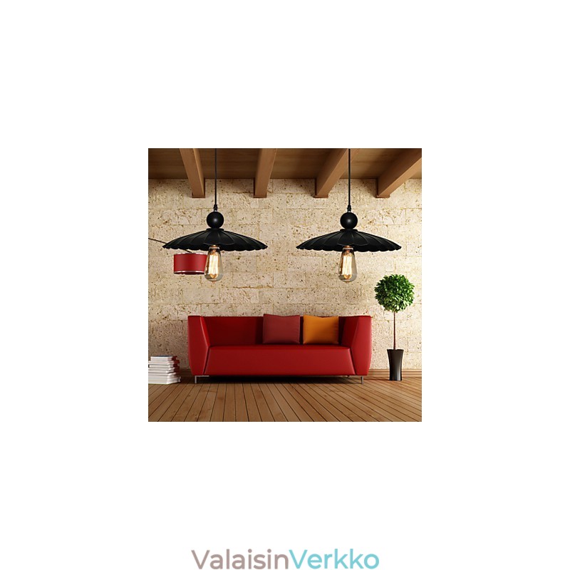 Medium Vintage musta sateenvarjo metalliriipus yhdellä valolla