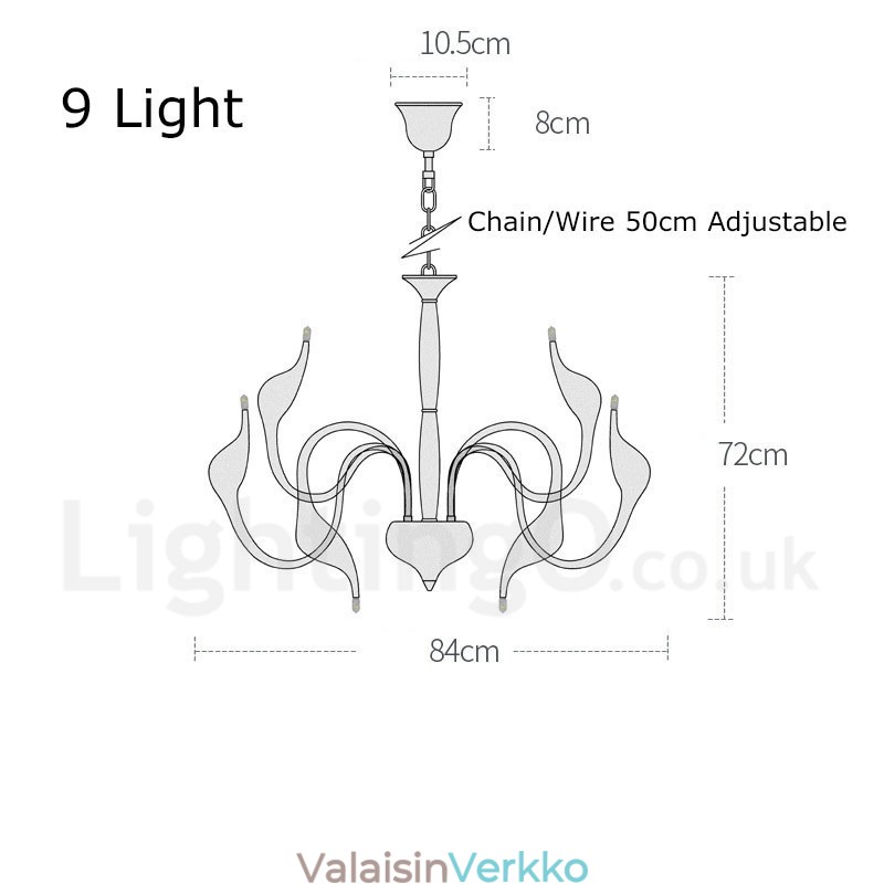 9 Vaalea valkoinen Moderni nykyaikainen galvanoitu metallikattokruunu